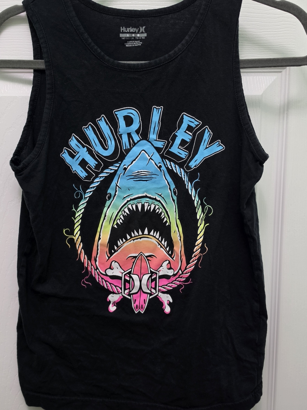 Hurley Black Tank Top with Rainbow Shark Graphic